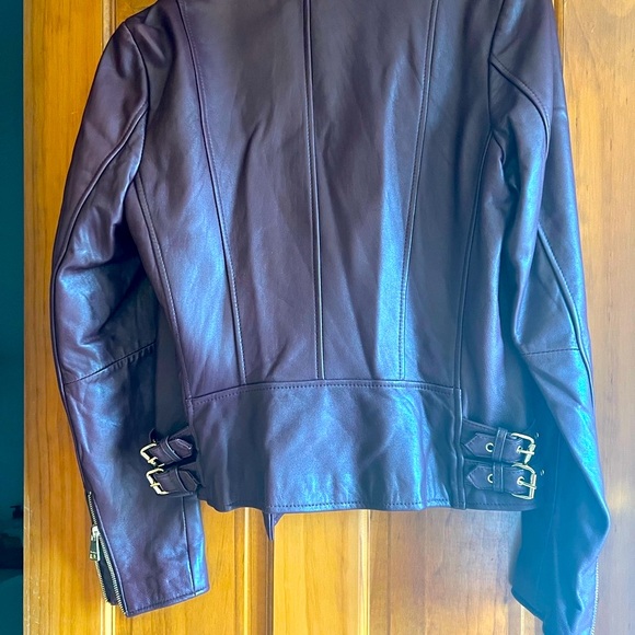 Bebe Burgundy Leather Jacket with Gold Hardware - Picture 4 of 10